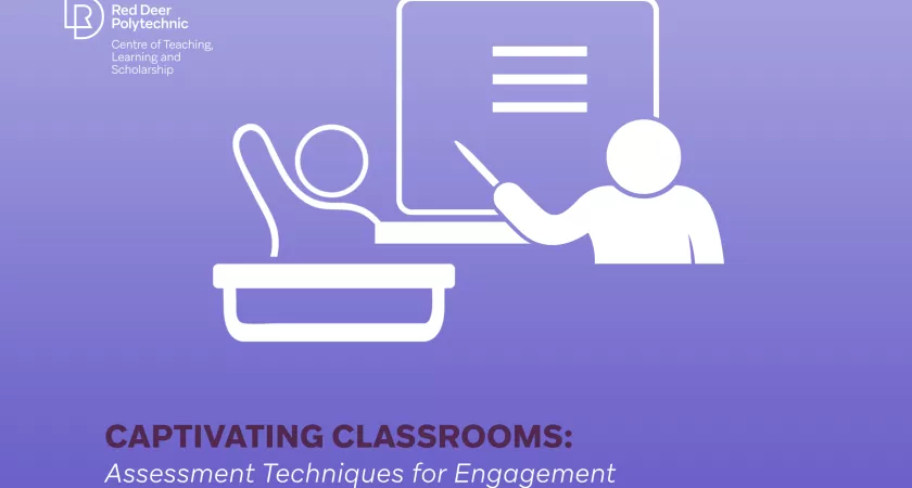 Graphic of stick figures in a classroom with "Captivating Classrooms: Assessment Techniques for Engagement" text on screen