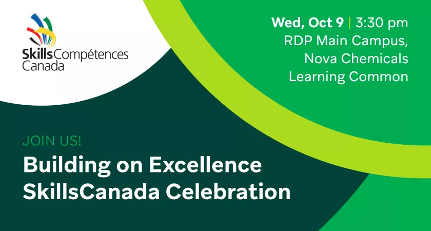 Graphic with text on screen that reads "Building on Excellence SkillsCanada Celebration" and the event details as listed below