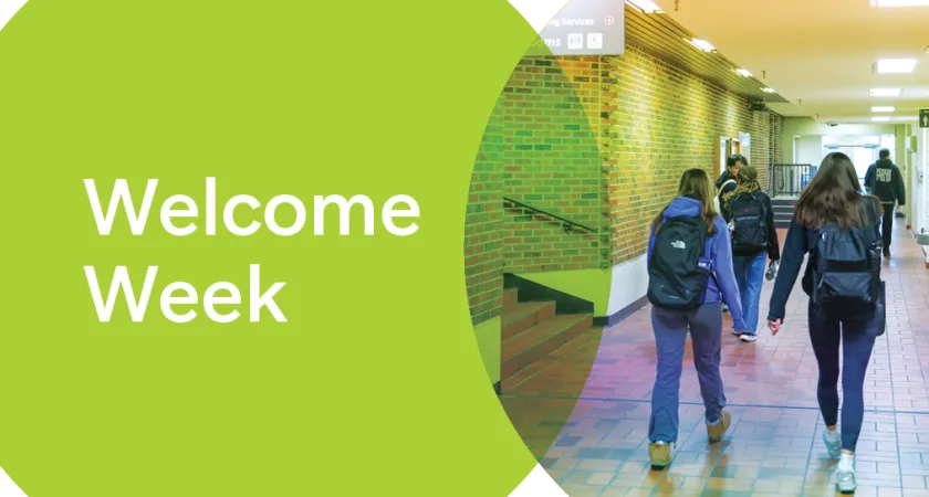 Winter Welcome Week students walking in hallway