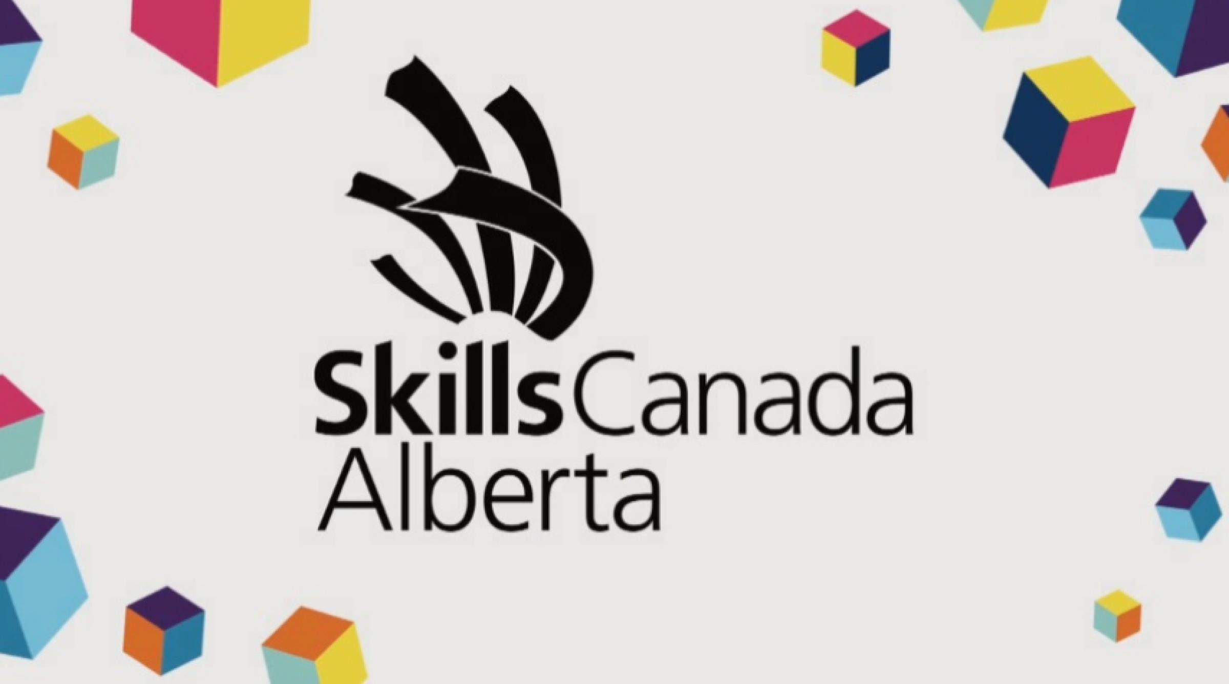 SkillsCanada Alberta logo with colourful 3-sided cube graphics