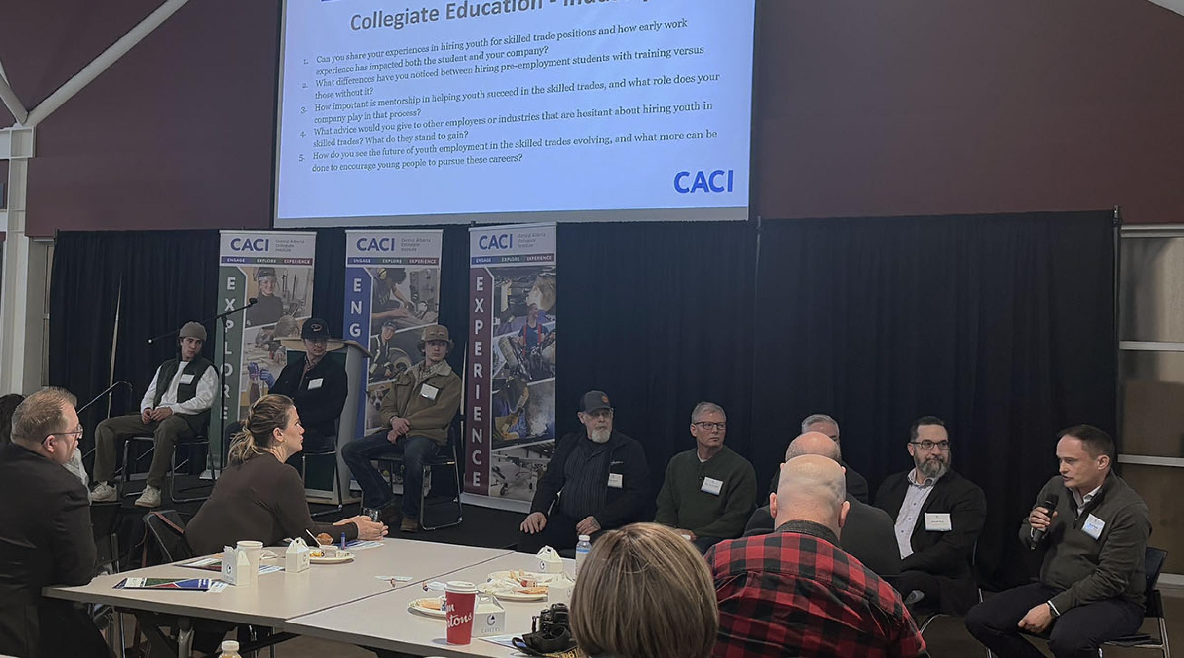 A panel discussion comprised of Central Alberta Collegiate Institute (CACI) students, partner members and industry representatives was part of an information session about CACI held on January 24, 2025