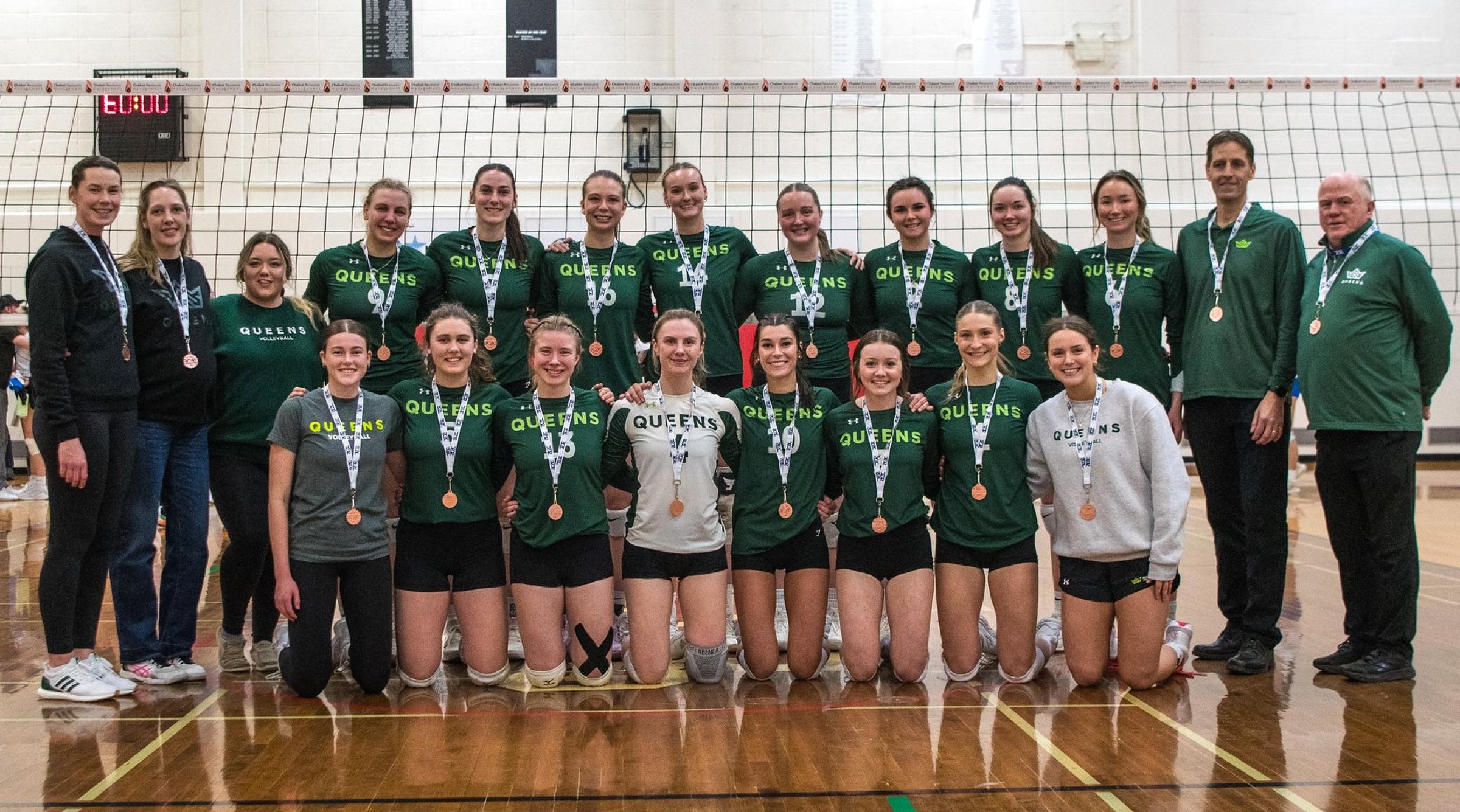 RDP Queens Volleyball team proudly wearing their ACAC bronze medals