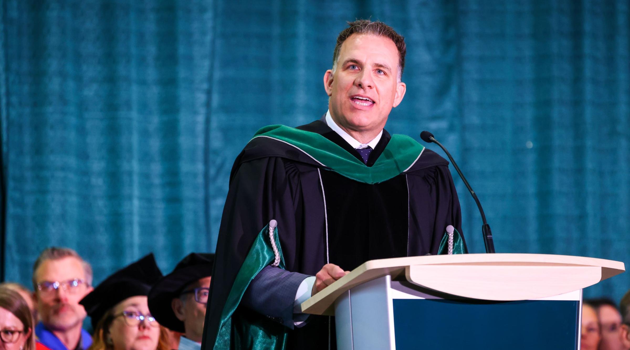 Stuart Cullum addresses the crowd at convocation