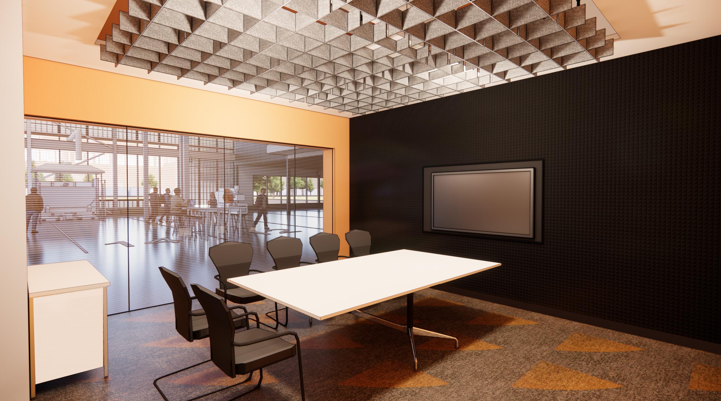 A 3D rendering of a boardroom in the new CIM-TAC expansion project