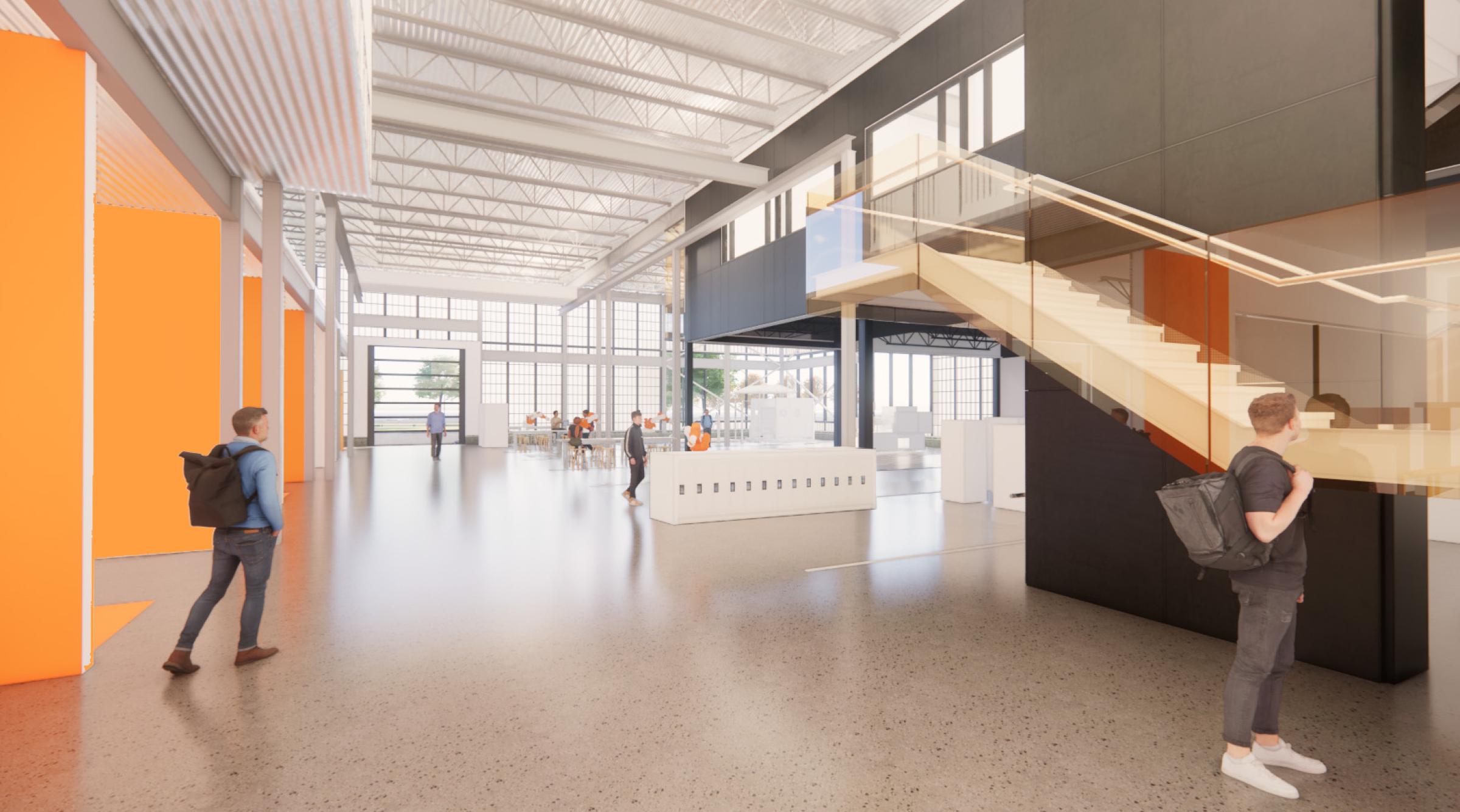 A 3D rendering of what the interior of the new CIM-TAC expansion will look like. Large, spacious, open area with lots of natural light