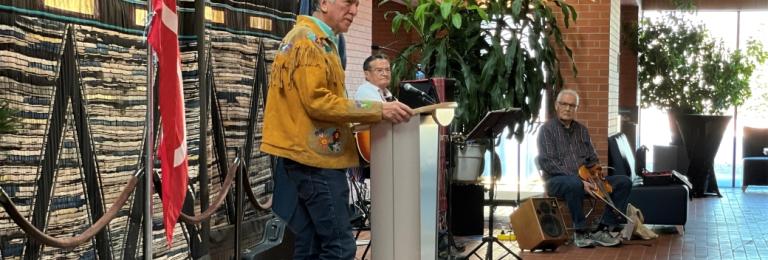 Gilles Allard opening up Metis Week at RDP with a few words