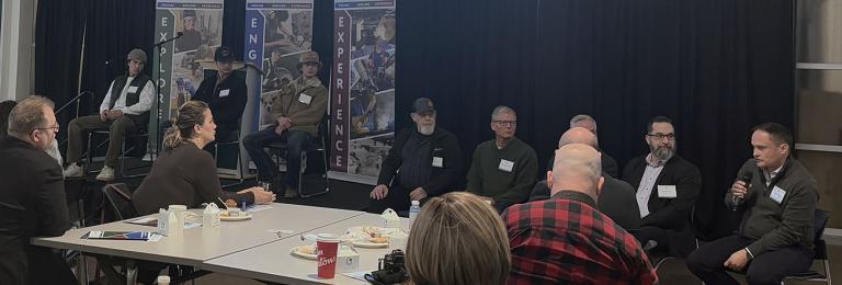 A panel discussion comprised of Central Alberta Collegiate Institute (CACI) students, partner members and industry representatives was part of an information session about CACI held on January 24, 2025
