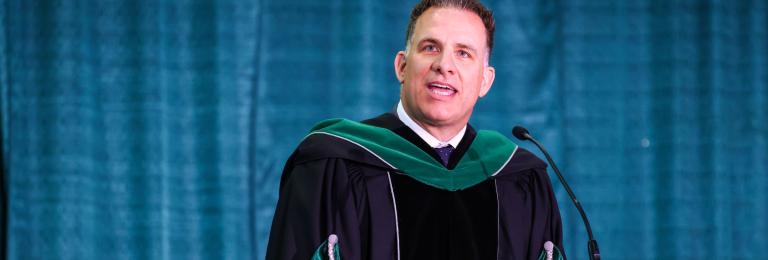 Stuart Cullum addresses the crowd at convocation
