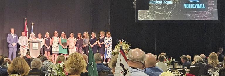 RDP Queens Volleyball team members from 1981 to 1989 at the Alberta Sports Hall of Fame induction ceremony