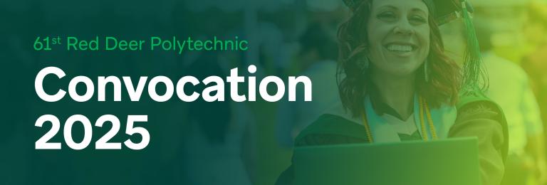 A woman in grad gown and cap smiles holding an RDP degree. A green gradient is overlayed with the text that says 61st RDP Convocation 2025
