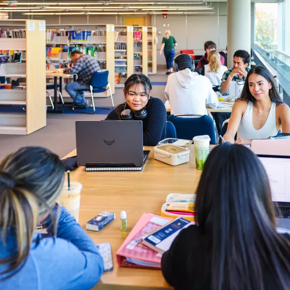Students studying in groups at Red Deer Polytechnic's Library