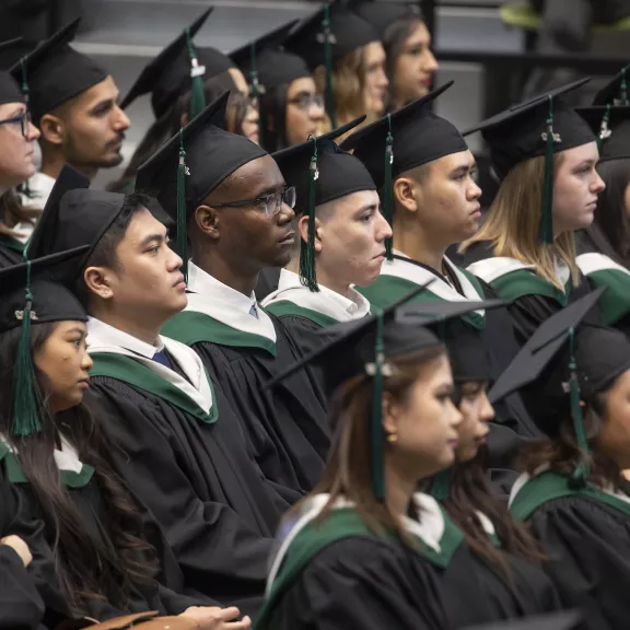 Students wearing convocation gowns