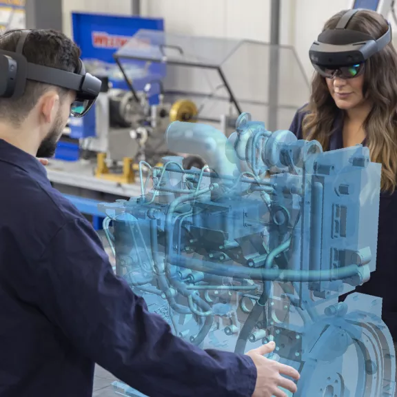 students use augmented reality glasses in RDP's Centre for Innovation in Manufacturing-Technology Access Centre